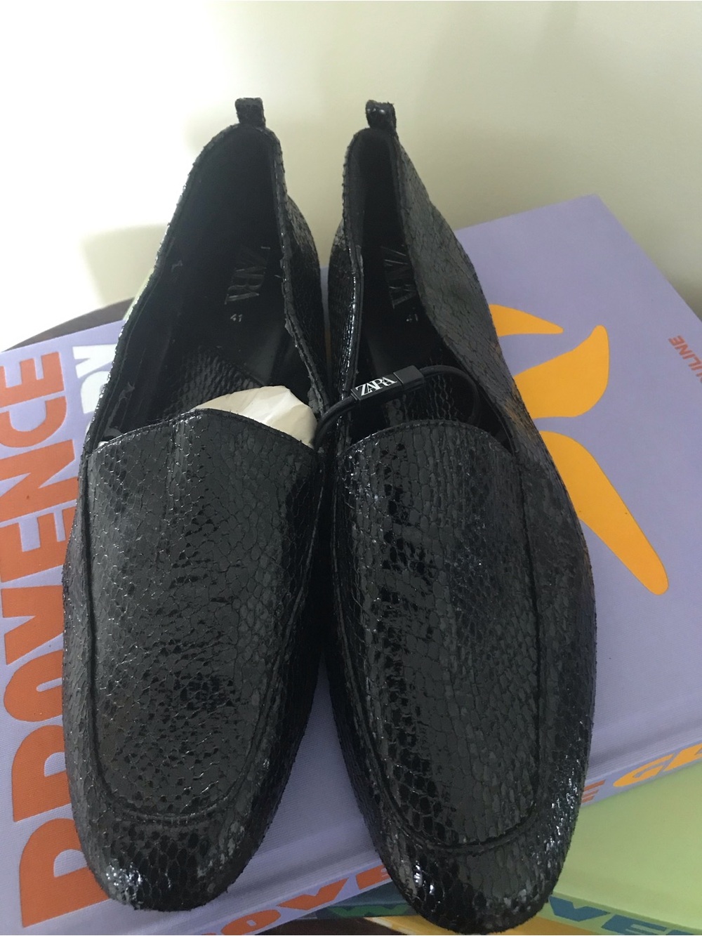 Zara Black Patent Snake-Effect Slip-On Loafers